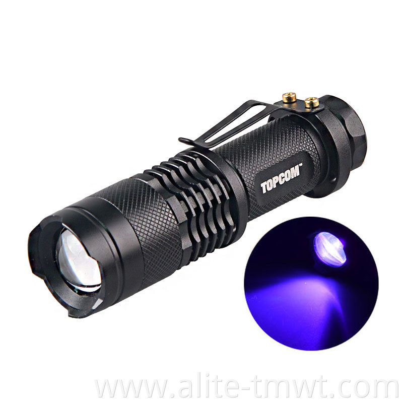 Mini Zoomable Single Mode Ultraviolet Led Blacklight Flashlight UV 365nm Flashlight For Money Detector Leak detector